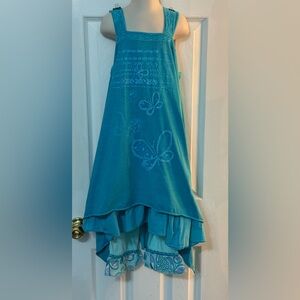 Naartjie Asymmetrical Dress w Butterfly Embroidery & Capris Sz 9 Teal NWT